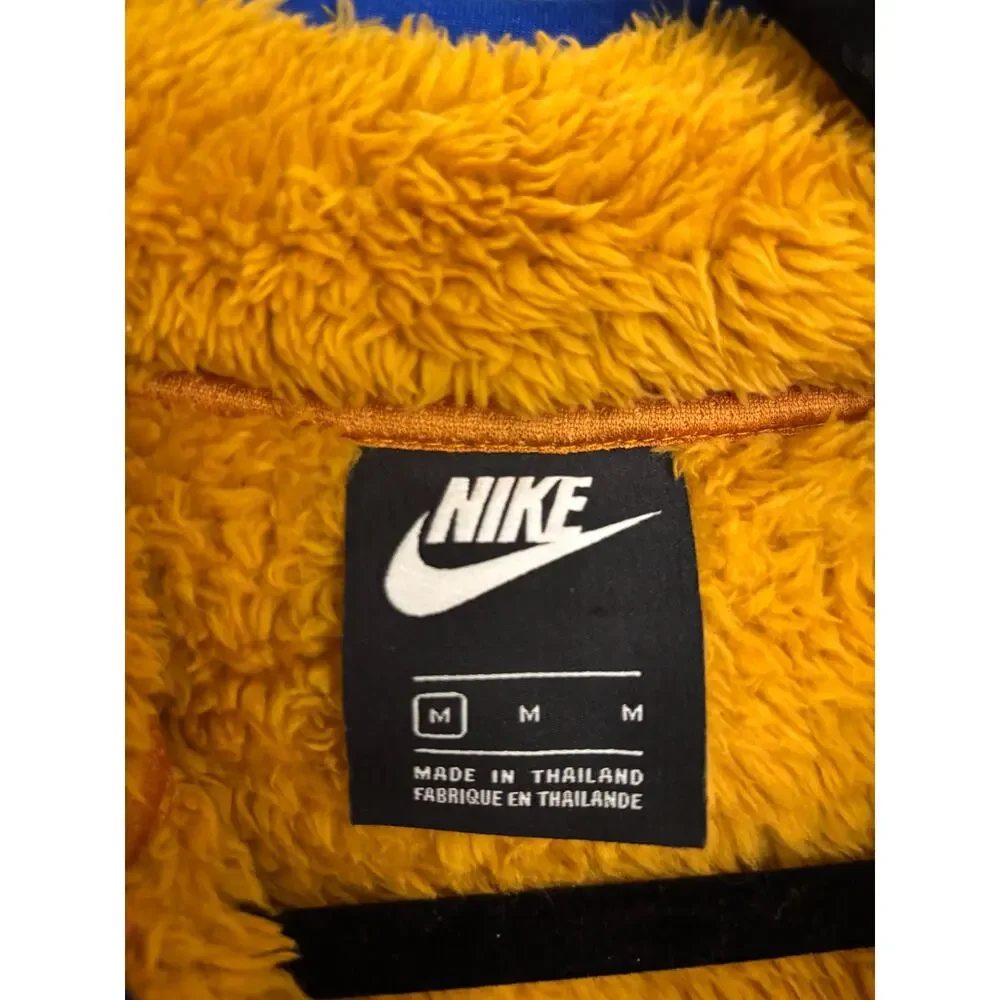 Nike Sherpa Fleece Half-Zip Womens Medium Mustard Gold Cropped Blue Trim